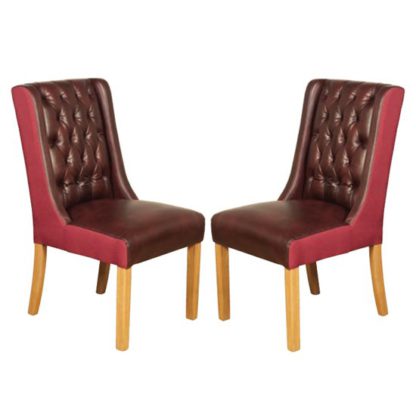 An Image of Olivia Burgundy And Plum Leather Dining Chair In Pair