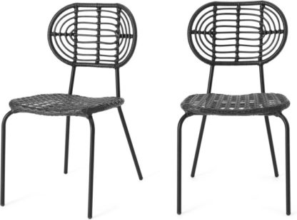 An Image of Swara Garden set of 2 Garden Dining Chairs, Black Polyrattan