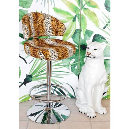 An Image of Cheetah Fabric Casino Bar Stool With Chrome Base