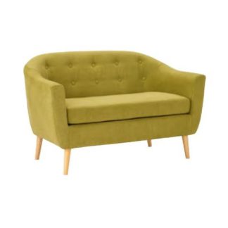 An Image of Morrill Woven Fabric Two Seater Sofa In Olive With Oak Legs