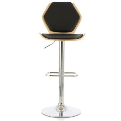 d049fb1bc5c6293dd726dbc41b7c973708ee4f313f29d668d46b46ae886bbd22.jpg An Image of Melanie Bar Stool In Oak And Black PU With Chrome Base