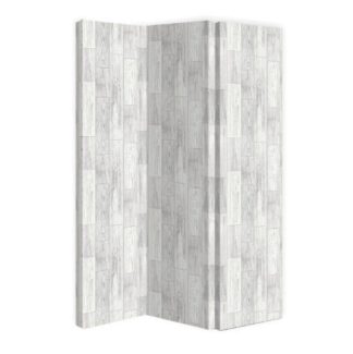 An Image of Gosselin Canvas Room Divider Screen In Distressed Wood Design