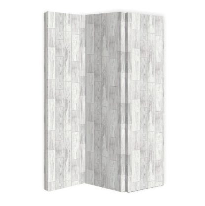 An Image of Gosselin Canvas Room Divider Screen In Distressed Wood Design