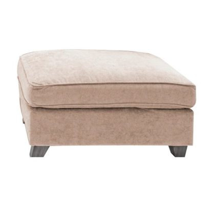 An Image of Barresi Chenille Fabric Ottoman In Almond With Wooden Legs
