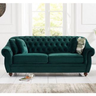 An Image of Sylvan Chesterfield Fabric 3 Seater Sofa In Green Plush