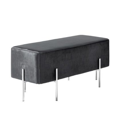 An Image of Ryman Bench In Black Velvet And Polished Stainless Steel