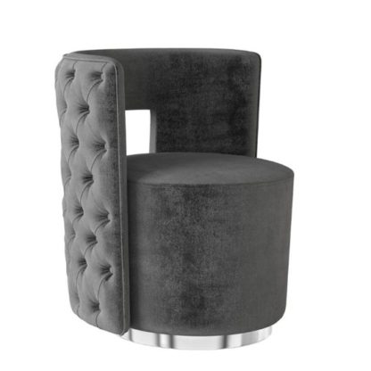 An Image of Tamara Velvet Fabric Swivel Lounge Chair In Dark Grey