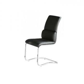 An Image of Fairmont Dining Chair In Black Faux Leather With Chrome Base