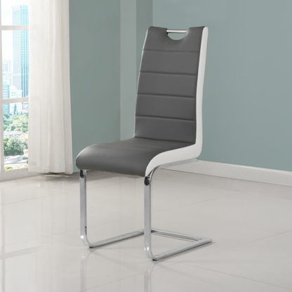 An Image of Petra Faux Leather Dining Chair In Grey And White