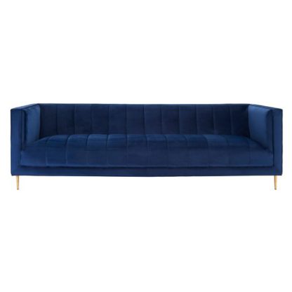An Image of Macondo Velvet 3 Seater Sofa In Deep Blue