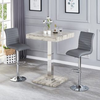 An Image of Topaz Bar Table In Grey Oak Effect With 2 Ripple Grey Stools