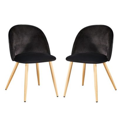An Image of Swart Velvet Dining Chairs In Black With Oak Legs In A Pair