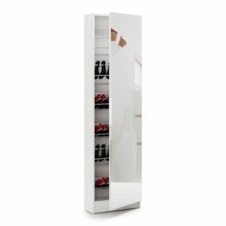 An Image of Steiner Mirrored Shoe Cabinet In Pearl White With 1 Door