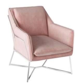 An Image of Lara Velvet Fabric Lounge Chair In Pink