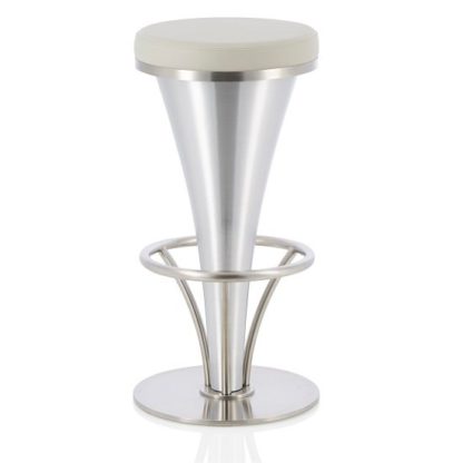 An Image of Romania Bar Stool In Grey Faux Leather With Stainless Steel Base