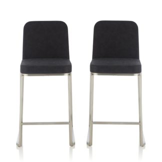 An Image of Beckett Retro Bar Stool In Black Faux Leather In A Pair