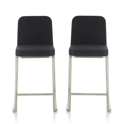 An Image of Beckett Retro Bar Stool In Black Faux Leather In A Pair