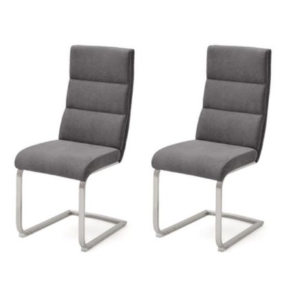 d29386e0758e4afae450da1e6d57072ce480cab0fb32337beaea1454ed5db37f.jpg An Image of Hiulia Anthracite Fabric Cantilever Dining Chair In A Pair