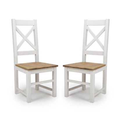 An Image of Portland Cross Back Wooden Dining Chairs In Pair