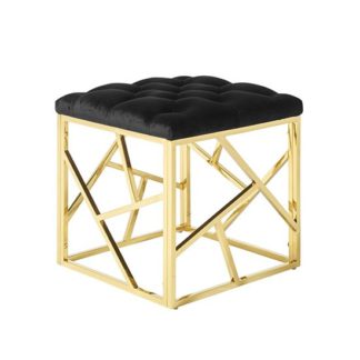 An Image of Allen Stool In Black Velvet And Gold Plated Stainless Steel Base