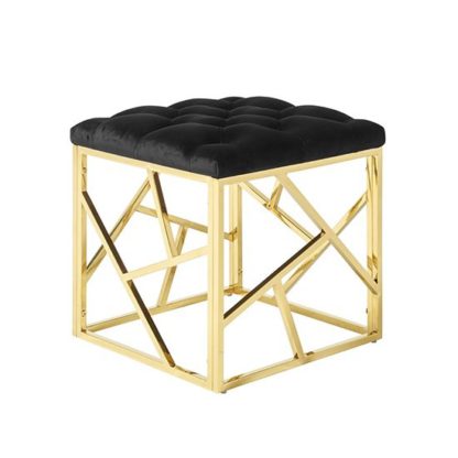 An Image of Allen Stool In Black Velvet And Gold Plated Stainless Steel Base
