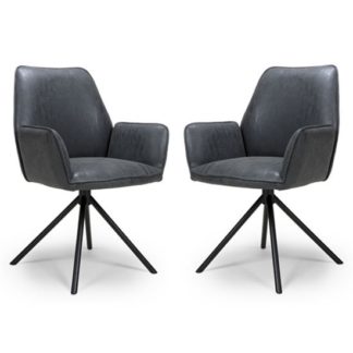 An Image of Uno Wax Grey PU Fabric Dining Chairs In A Pair