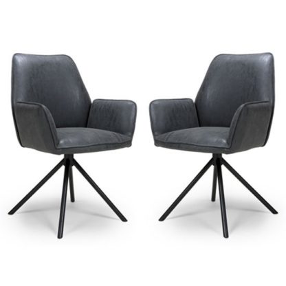 An Image of Uno Wax Grey PU Fabric Dining Chairs In A Pair