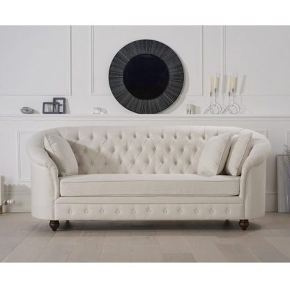 An Image of Astoria Chesterfield 3 Seater Sofa In Ivory Fabric