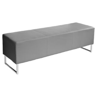 An Image of Blockette Bench Seat In Grey Faux Leather With Chrome Legs