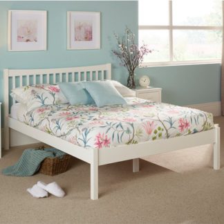 An Image of Alice Hevea Wooden Small Double Bed In Opal White