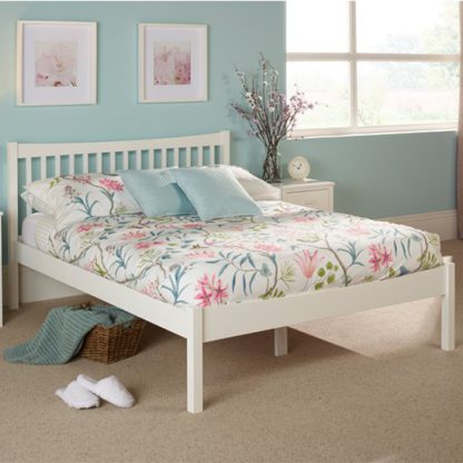 An Image of Alice Hevea Wooden Small Double Bed In Opal White