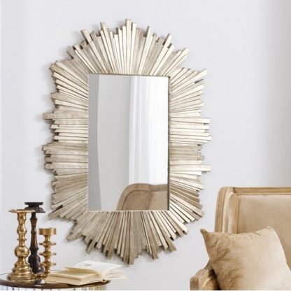 d317bc6af48daffe6282b54c7e64d99762604fad9b456a47f7f9246b7c069742.jpg An Image of Hatfield Starburst Wall Mirror Rectangular In Dark Gold