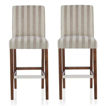 An Image of Alden Bar Stools In Silver Fabric And Walnut Legs In A Pair