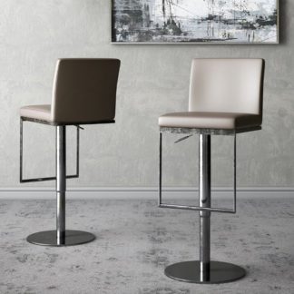 An Image of Enzo Taupe Faux Leather Gas-lift Bar Stools In Pair