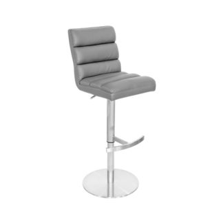 An Image of Bianca Grey Leather Bar Stool With Stainless Steel Base