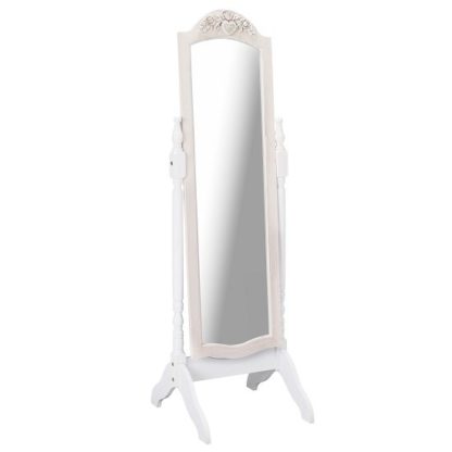 An Image of Julian Cheval Floor Mirror In White And Distressed Effect Wooden