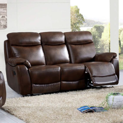 An Image of Pincoya Power Leather 3 Seater Sofa In Tan