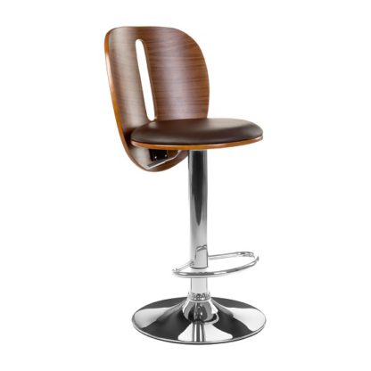 d46414bd3cf9786739e6a164fe16cd7693cdfffa9499187ab45ae89c3166d178.jpg An Image of Wesley Bar Stool In Brown Faux Leather With Chrome Base
