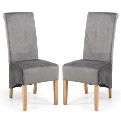 An Image of Krista Grey Brushed Velvet Dining Chair In A Pair