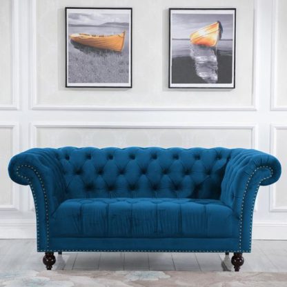 An Image of Chester Fabric 2 Seater Sofa In Midnight Blue