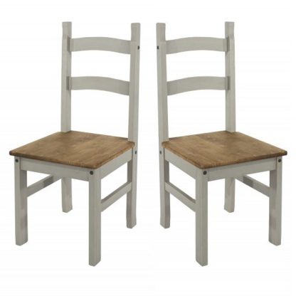 An Image of Corina Wooden Dining Chairs In Grey Washed Wax In A Pair