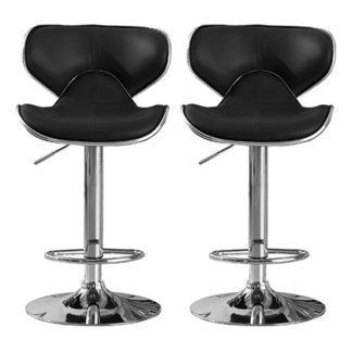 An Image of Hillside Black PU Leather Bar Stool In Pair With Chrome Base