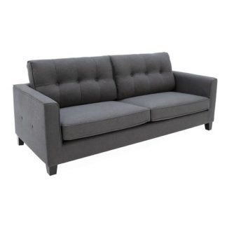 An Image of Rawls Fabric Three Seater Sofa In Charcoal With Wenge Finish Leg