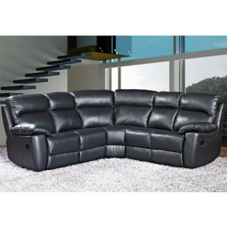An Image of Aston Leather Corner Recliner Sofa In Black