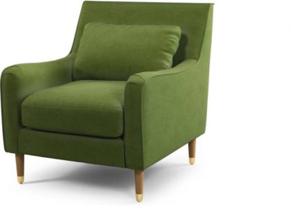 An Image of Content by Terence Conran Oksana Armchair, Plush Vine Green Velvet with Light Wood Brass Leg