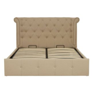 An Image of Cujam Fabric King Size Bed In Beige Hopsack Velvet
