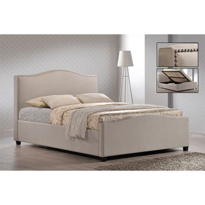 An Image of Brunswick Fabric Storage Ottoman Double Bed In Sand