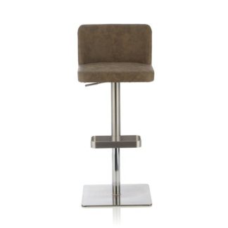 An Image of Farnum Retro Bar Stool In Taupe PU And Stainless Steel Base