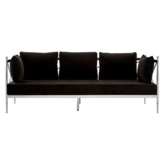 An Image of Kurhah 3 Seater Sofa In Black With Silver Lattice Sides