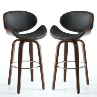 An Image of Clapton Bar Stools In Black PU And Walnut In A Pair